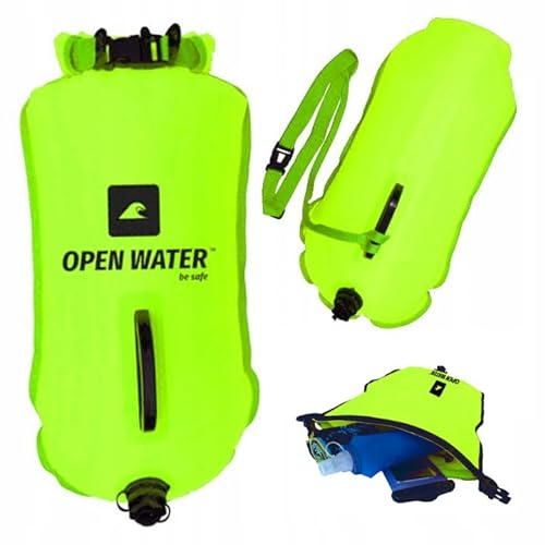OPENWATER aufblasbare Schwimmboje XL — große Sicherungsboje mit Tasche für Dinge 28L Neongrün