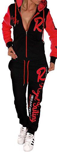 Unbekannt Jaylvis Damen Sportanzug Jogginganzug Trainingsanzug A.Royal Sailing A.2255 Schwarz-Rot XS 36