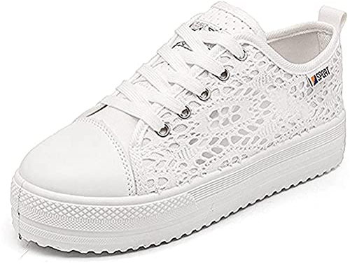 Minetom Damen Mädchen Mode Freizeit Studenten Segeltuchschuhe Plattform Schuhe Schnüren Atmungsaktiv Sport Schuhe Spitzen Up Plateauschuhe Weiß EU 39