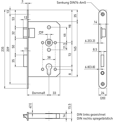 Fluchttürschloss 6028 1-flg. /EN 1125, links, Edelstahl Stulp 20