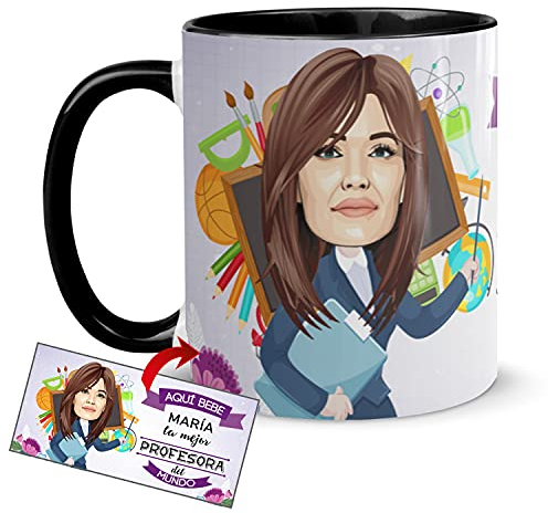 Kembilove Taza Personalizada Caricatura y Nombre – Taza de Café Aquí Bebe la Mejor Profesora del Mundo – Taza de Desayuno para la Oficina para Profesiones