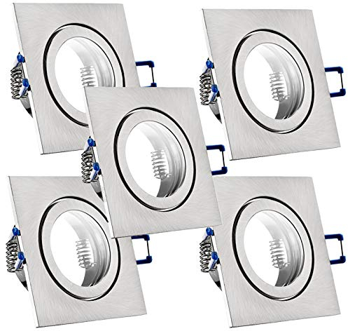 trendlights24 Mare IP44 Decken LED Bad Einbaustrahler 230V 5er Set - 5W 400lm ultra flach 35 mm - Edelstahl gebürstet eckig Einbauleuchte Neutralweiß