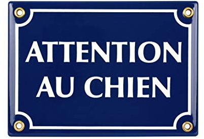 Sosenco Plaque emaillée Attention au Chien 12x17 cm - Pancarte Attention au Chien - Plaque Alarme - Propriété Privée - Panneau Signalétique Chien - Bleu