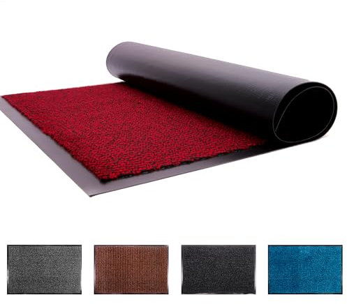 FlickBuyz Heavy Duty Non Slip Rubber Barrier Mat Large & Small Rugs Indoor and Outdoor Mats for Front Door Hall Kitchen Dirt Trapper (Red/Black, 50cm x 80cm)