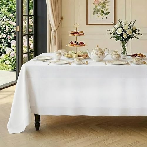 Classic Linen™ by D'Moksha, 100% Pure Linen White Tablecloth 150 x 225 cm | Machine Washable Tablecloth, For Dining Decor, Bureau Veritas Certified | Fall, Halloween, Indoor, Outdoor Hosting