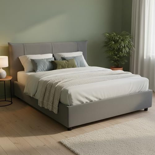 Talamo Italia - Stella Doppelbett, Bettkasten mit Stoffbezug, 100 % Made in Italy, Öffnung vorne, geeignet für Matratze 160 x 200 cm, Grau
