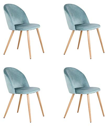 GrandCA HOME Set di 4 Sedie per Sala da Pranzo in Velluto, Sedie da Cucina Imbottite con Gambe in Metallo, per Sala da Pranzo, Verde