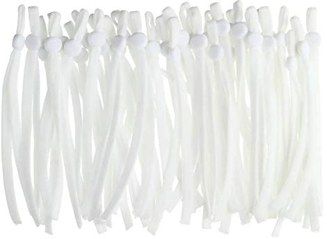 Trimming Shop 5mm Wide Elastic Band with Toggle Cord Locks, White, 100pcs | Anti Slip 9.5mm Silicone Toggle Stopper, Stretchable Thread with Adjustable Buckles for Earloop Rope, Sewing, Bag, DIY Crafts