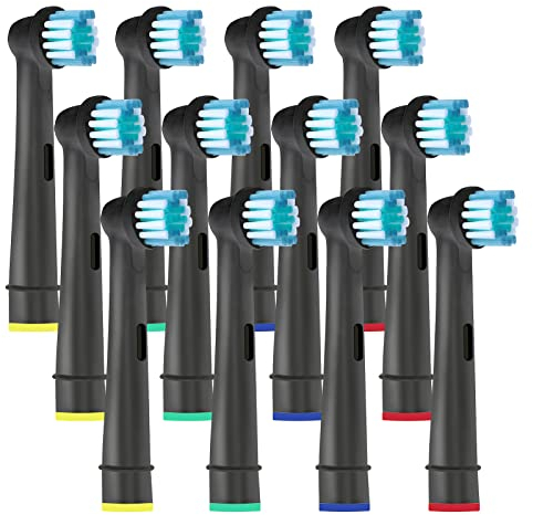 HSYTEK Elektrische Zahnbürstenköpfe - 12 Stück - Kompatibel mit OralB (außer Sonic) - Mittel - Nylon - Rundkopf mit präzise gebogenen Borsten