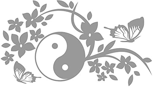 wall-refine WM-00116 | Yin & Yang RANKE | 100 x 58 cm, Silber, seidenmatt, Wandtattoo Wandaufkleber in Premium Qualität, Wanddeko Deko Zeichen Tribal Symbol Flur Diele Asien