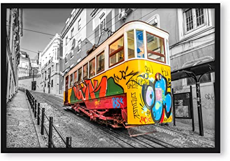 Pixxprint kleine Besprühte S-Bahn, Poster im Bilderrahmen, Format: 80x60cm, Kunstdruck gerahmt