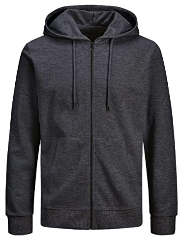 JACK & JONES Herren JJEBASIC Sweat Zip Hood, Dark Grey Melange/REG, M