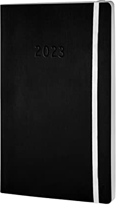 Chronoplan 50923 Buchkalender Kalendarium 2023, im A5 Format (135x210 mm) mit Softcover, Wochenplaner (1 Woche auf 2 Seiten, mit flexibler Stiftschlaufe, Einmerkband und Gummiverschluss), schwarz