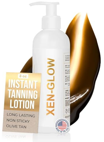XEN-GLOW Dunkle Bräunungslotion für sofortige Olivenhaut, schnell trocknende und langanhaltende Selbstbräunung, streifenfreie Anwendung, kein falscher Bräunungsgeruch, Vitamin E, Vitamin C und