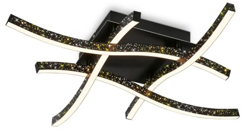 BRILONER Leuchten - LED Deckenleuchte mit Glitzereffekt, warmweiße Farbtemperatur, geschwungene Deckenlampe LED, Wohnzimmerlampe, Schwarz, 645x645x100 mm