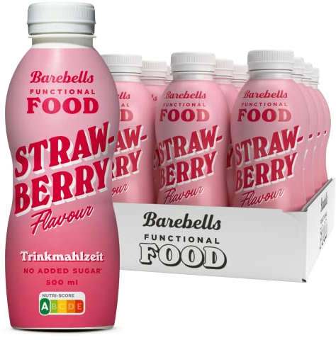 Barebells FOOD Trinkmahlzeit – 36g Eiweiß pro Portion, Ready to Drink, Laktosefrei, Zuckerarm, mit Vitaminen und Mineralen, 12 x 500ml (Erdbeere)