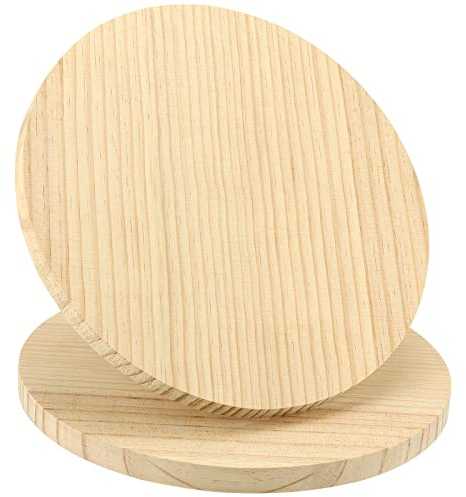 SINJEUN 2 Pack 30 cm Round Wood Plaque, 18 mm Thick Blank Wooden Hanging Sign, Unfinished Wood Boards with Hanging Hole for DIY Crafts