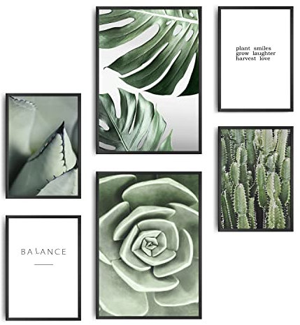 decomonkey | 6er Poster Set OHNE Bilderrahmen | Natur Pflanzen | 4 x DIN A4 & 2 x DIN A3 | Wohnzimmer Schlafzimmer Wandposter Blider Collage Modern Wanddeko Grün Grau Weiß Abstrakt Sprüche
