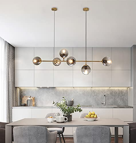 Hsyyz Pendelleuchte Dimmbare Esstisch Kronleuchter Esstischlampe Wohnzimmer Hängelampe E27 Hängeleuchte Höhenverstellbare industrielle Kugel Glas Lampe Shade Pendelleuchte, für Küche,Bar (6-Köpfe)