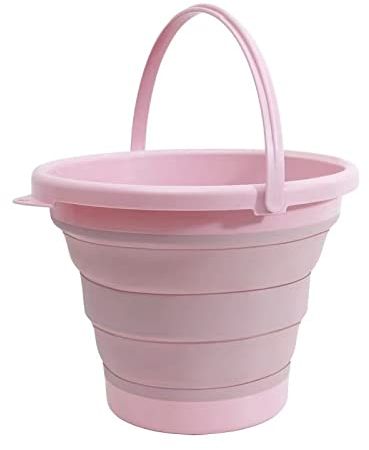 Faltbarer Eimer, Mehrzweck für Strand, Campingausrüstung, Strandpart,Faltbarer Silikon Eimer 5L,Angelzubehör Klappeimer (Rosa)