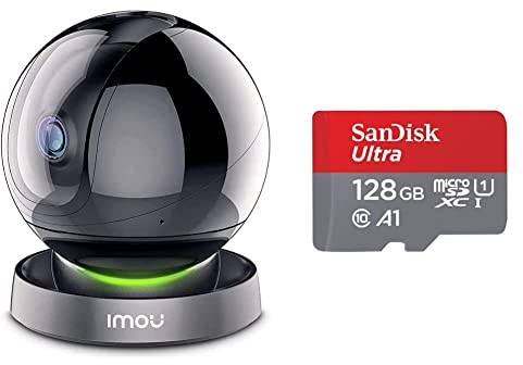 Imou 4MP Überwachungskamera Innen,355°/90°WLAN Kamera Indoor mit Personenerkennung & SanDisk Ultra Android microSDXC UHS-I Speicherkarte 128 GB + Adapter