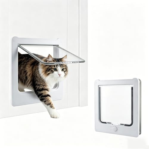 NAMSAN Cat Door Interior Door, White, Flap Opening 7.1 x 7.3, 4 Way Locking Cat Door for Exterior Door, Weatherproof Pet Door for Kitten Small Dogs, Cat Flap Doors for Wooden/Metal Door, Window