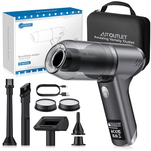 AUTOUTLET Car Vacuum 75 W Cordless Handheld Vacuum with Powerful Brushless Motor 4-in-1 Functionality Compact Mini Vacuum Cleaner 11000 PA High Power