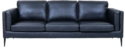Valencia 3-Sitzer Ledersofa Schwarz – Hochwertiges Echtleder Sofa – Skandinavisches Design, Taschenfederkern, Metallfüße, Abnehmbares Sitzkissen, Modern & Elegant für Wohnzimmer