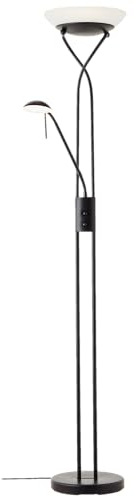 Lightbox Basic LED Deckenfluter - 180 x 62 cm, Ø 32 cm -funktionale Leseleuchte mit Glasschale & einstellbaren Arm & Drehdimmer (2x) - 26 W, 2500 lm, 3000 K - aus Metall/Glas - in Schwarz