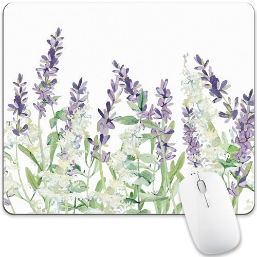 Floral Flower Mouse Pad Purple White Green Plant Leaf Women Mousepad Nature Aesthetic Pretty Desk Computer Gaming Office Cute Non-Slip Wireless Mat Washable Decor Accessories Pattern Laptop Travel