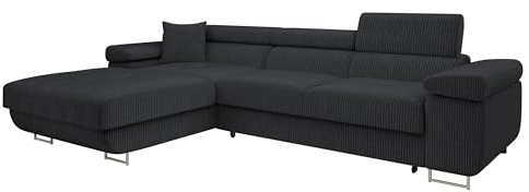 Mirjan24 Ecksofa Torezio Mini Cord mit Bettkasten, Einstellbare Kopfstützen, Bequeme Polsterung, Eckcouch mit Schlaffunktion für Wohnzimmer, L-Form Couch (Poso 135, Seite: Links)