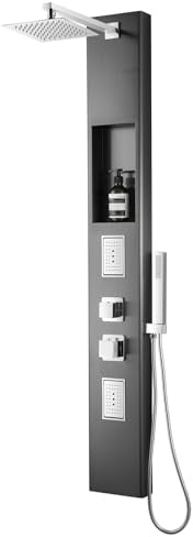 XXL Duschpaneel in Gunmetal Gebürstet Thermostat und integrierter Nische | Massagedusche paneel, Regendusche, Duschsystem mit Handbrause