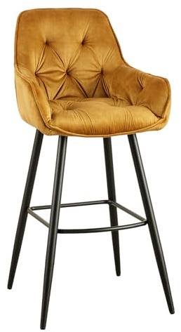 Riess Ambiente Design Barhocker Milano senfgelb Samt Barstuhl mit Chesterfield Steppung