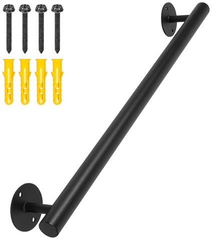 Purife Robuste Handläufe für Innentreppen, 60 cm, schwarz, Metall, 68 cm, Wandmontage, Treppengeländer-Set für Garage, Keller, Veranda, Deckschienen, Sicherheits-Haltegriffe