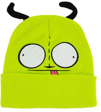 Concept One Unisex-Erwachsene Invader Zim, Gir Winter Strickmütze 3D-Ohren Beanie-Mütze, Grüne Manschette, Einheitsgröße