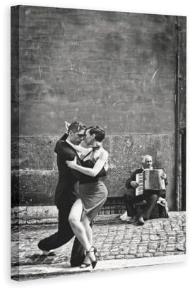 Schwarz-weißes Straßen-Poster für Tango-Tanz, Akkordeonisten-Poster, Leinwand, Wandkunst, Schlafzimmer-Poster, Wohnzimmer-Dekor, Poster für Zimmer, ästhetisch, Sport, Büro, Zimmer, Wohnheim,