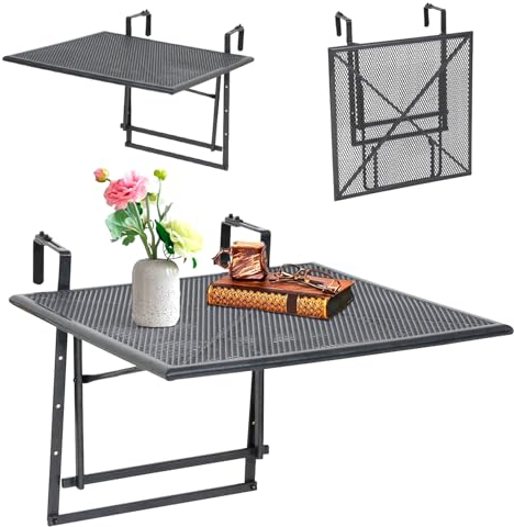 Avilia Tavolo da Balcone Pieghevole, Regolabile in Altezza, Multifunzionale, in Metallo, 60x40x56cm, Antracite, Tavolino da Caffè, Porta Riviste e Libri, Salvaspazio