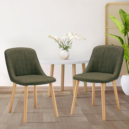 Goeurvant Esszimmerstuhl 2er Set Grün Küchenstuhl Stühle Esszimmer mit Massivholz-Beine und Rückenlehne Wohnzimmerstuhl aus Polyester