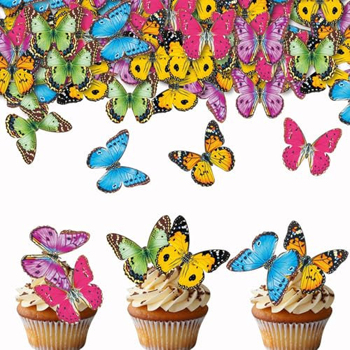 Schmetterlinge Tortendeko Essbar - 48 Stück für Torte, Muffin und Deko - Esspapier Schmetterling für Hochzeit, Geburtstag, Taufe