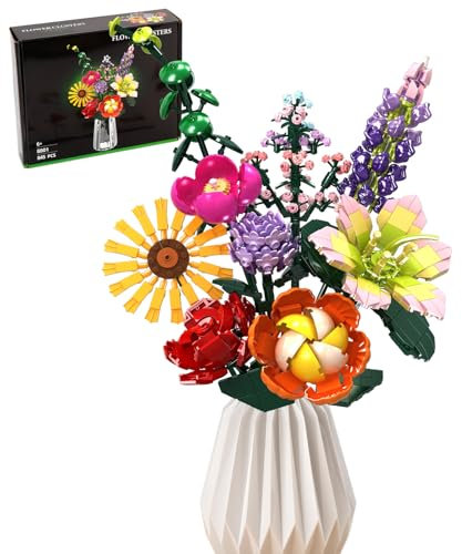 2025 Weihnachtsferien Blumenstrauß Baukasten, 858 PCS Kunstblumen Büro & Zuhause Pflanzen Bausätze, Geschenk für Kinder 6+ und Erwachsene, Geburtstage, Muttertag, Valentinstag