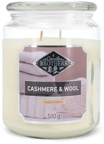 Candle Brothers Große Duftkerze im Glas | Cashmere & Wool | Duftkerze Kaschmir | Kerze lange Brenndauer (100h) | Kerze mit mehreren Dochten | Kerzen Weiß