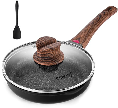 Vinchef 8 Inch Nonstick Frying Pan Skillet with Lid, Cast Aluminum