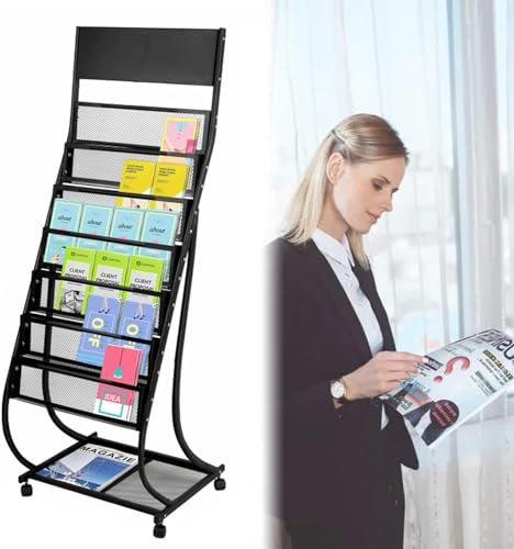 KHLMSRXJ Newspaper rack Heavy Duty Brochure Holder, Rolling Magazine Holder For Office/Reception Area/Commercial Exhibition, Poster Flyer Display (Colour: White) Bookstand (Color : Schwarz)