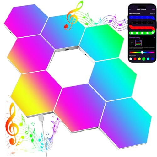 Kangtaixin Hexagon LED Wall Lights, 8-Pack RGB Gaming Panels – Hexagonal Smart Lighting with Music Sync – Perfect for Room Decor, Bar, Bedroom, and Gaming Setup