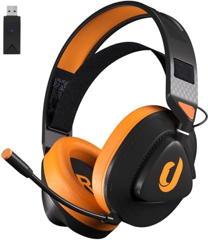 Jeecoo G90 Gaming Headset Wireless,Leichte Federung Stirnband Headset Kabellos Gaming mit Mikrofon Schwarz Orange,Kabellos Gaming Headset für PS4 PS5 PC(Nicht für Xbox