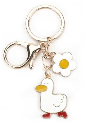 Personalisierter Schlüsselanhänger Aus Edelstahl Mit Einem Süßen Enten-Anhänger Und Einem Wunderschönen Eierblumen-Anhänger, Das Geschenk Für Frauen, Mama, Guter Freundin Oder Als Festtagsüberraschung