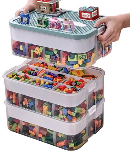 LDHHYH Stackable Toys Organizer Storage Case, Storage Container with 3-Layer 48 Big Compartments, Storage Box for Magnetic Building Blocks Bricks Puzzle Board Organizer Accessories