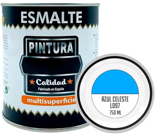 Tradineur - Bote de Pintura Esmalte - Fabricado en España - Ideal para Cualquier Superficie, Madera, Plástico, Cristal o Cemento - Capacidad de 750 ML - Azul Celeste (L097)