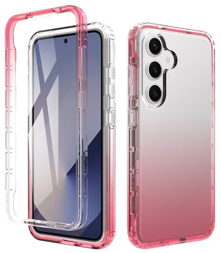 ESHUYI® Clear Case for Samsung Galaxy S25, Soft TPU Dustproof Shockproof 360° Full-Body Cover Built-in Screen Protector, PC Hybrid Bumper Frame, Red
