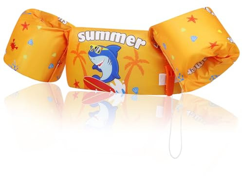 MoKo Kinder Schwimmflügel, Cartoon Schwimmende Badeanzug Schwimmtraining Jacke Schwimmflügel mit Sicherheitsschnalle für Jungen Mädchen, 20 bis 50 lb, Gelber Hai - Skateboard